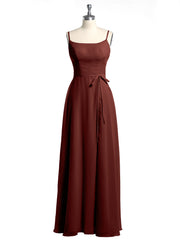 Simple Spaghetti Bretelle Mousseline Robes Avec Fente terracotta