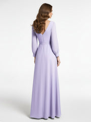Robe en Mousseline à Col en V Et Manches Évasées avec Nœud Lilas