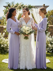 Robe en Mousseline à Col en V Et Manches Évasées avec Nœud Lilas