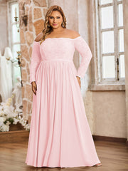 Dentelle Et Mousseline Manches Longues Robes Avec Poches Rose Pâle Grande Taille