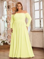 Dentelle Et Mousseline Manches Longues Robes Avec Poches Jonquille Grande Taille
