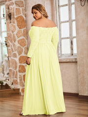 Dentelle Et Mousseline Manches Longues Robes Avec Poches Jonquille Grande Taille