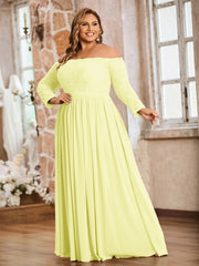 Dentelle Et Mousseline Manches Longues Robes Avec Poches Jonquille Grande Taille