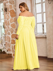 Dentelle Et Mousseline Manches Longues Robes Avec Poches Citron Grande Taille