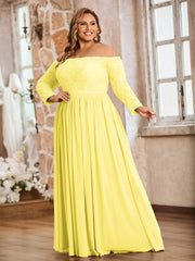 Dentelle Et Mousseline Manches Longues Robes Avec Poches Citron Grande Taille