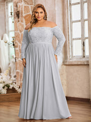 Dentelle Et Mousseline Manches Longues Robes Avec Poches Argent Grande Taille