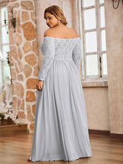 Dentelle Et Mousseline Manches Longues Robes Avec Poches Argent Grande Taille