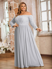Dentelle Et Mousseline Manches Longues Robes Avec Poches Argent Grande Taille
