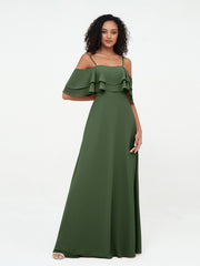 Robes Longues à Bretelles Spaghetti à Hors de l'Epaule Olive Verte Grande Taille
