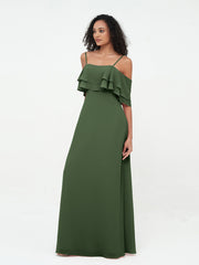 Robes Longues à Bretelles Spaghetti à Hors de l'Epaule Olive Verte Grande Taille
