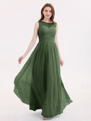 Robes Longues Mousseline avec Col d'Illusionline Olive Verte Grande Taille