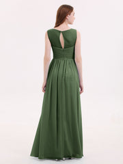 Robes Longues Mousseline avec Col d'Illusionline Olive Verte Grande Taille