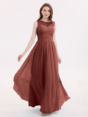 Robes Longues Mousseline avec Col d'Illusionline terracotta