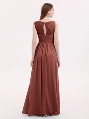 Robes Longues Mousseline avec Col d'Illusionline terracotta