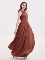 Robes Longues Mousseline avec Col d'Illusionline terracotta Grande Taille