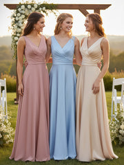 Dos Nu Longue Satin Robe avec Col en V Bleu Ciel