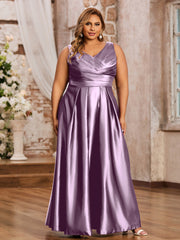 Dos Nu Longue Satin Robe avec Col en V Glycine Grande Taille
