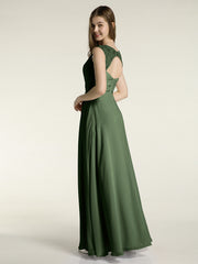 Dentelle Bretelles Col En V Mousseline Robes Avec Poches Olive Verte