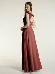 Dentelle Bretelles Col En V Mousseline Robes Avec Poches terracotta