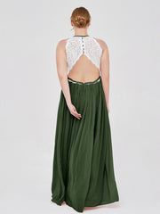 Licou Maxi Robe avec Ivoire Dentelle Bustier Olive Verte