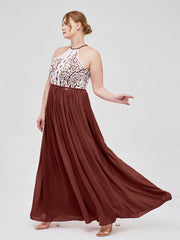 Licou Maxi Robe avec Ivoire Dentelle Bustier terracotta Grande Taille