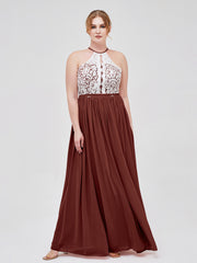 Licou Maxi Robe avec Ivoire Dentelle Bustier terracotta