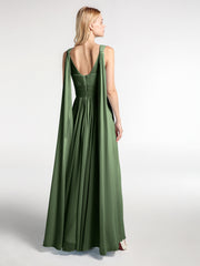 Robe en Mousseline à Col en V avec Bandes à Bretelles Arrière Olive Verte