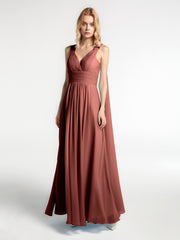 Robe en Mousseline à Col en V avec Bandes à Bretelles Arrière terracotta Grande Taille