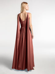 Robe en Mousseline à Col en V avec Bandes à Bretelles Arrière terracotta