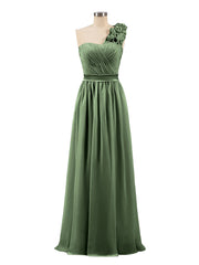 Une Epaule Mousseline Robe avec Fleurs Bretelle Olive Verte