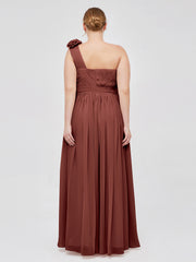 Une Epaule Mousseline Robe avec Fleurs Bretelle terracotta