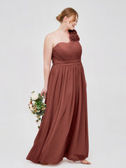 Une Epaule Mousseline Robe avec Fleurs Bretelle terracotta Grande Taille