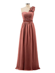 Une Epaule Mousseline Robe avec Fleurs Bretelle terracotta