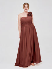 Une Epaule Mousseline Robe avec Fleurs Bretelle terracotta