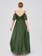 Robe Spaghetti Bretelle Dentelle et Mousseline Olive Verte