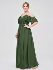 Robe Spaghetti Bretelle Dentelle et Mousseline Olive Verte