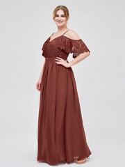 Robe Spaghetti Bretelle Dentelle et Mousseline terracotta Grande Taille