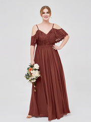 Robe Spaghetti Bretelle Dentelle et Mousseline terracotta