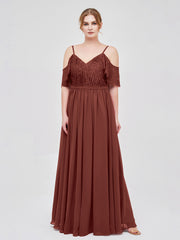 Robe Spaghetti Bretelle Dentelle et Mousseline terracotta Grande Taille