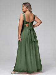 Robes Longues en Mousseline à Col en V avec Poches Olive Verte Grande Taille