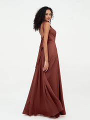 Robes Longues en Mousseline à Col en V avec Poches terracotta