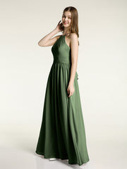 Licou Mousseline Robes Longues De Demoiselle d'Honneur Olive Verte