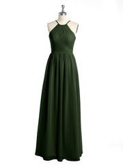 Licou Mousseline Robes Longues De Demoiselle d'Honneur Olive Verte
