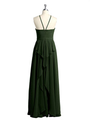 Licou Mousseline Robes Longues De Demoiselle d'Honneur Olive Verte Grande Taille