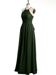 Licou Mousseline Robes Longues De Demoiselle d'Honneur Olive Verte