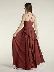 Licou Mousseline Robes Longues De Demoiselle d'Honneur terracotta Grande Taille
