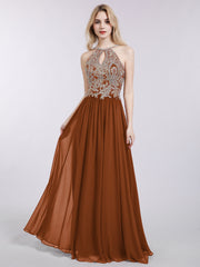 Licou Mousseline avec Or Applique Robe terracotta