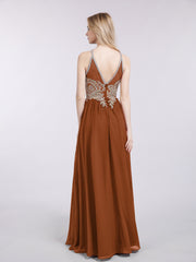 Licou Mousseline avec Or Applique Robe terracotta