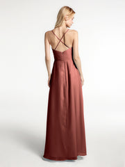 Robe en Mousseline à Bretelles Spaghetti Haut Bas avec Volants terracotta Grande Taille