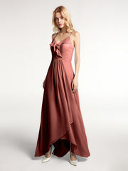 Robe en Mousseline à Bretelles Spaghetti Haut Bas avec Volants terracotta Grande Taille